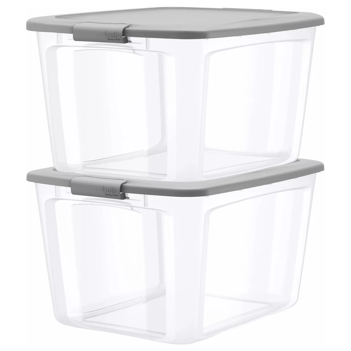 Two Large 20 Gallon Storage Boxes Clear Plastic Totes Locking Lids 24 x 19