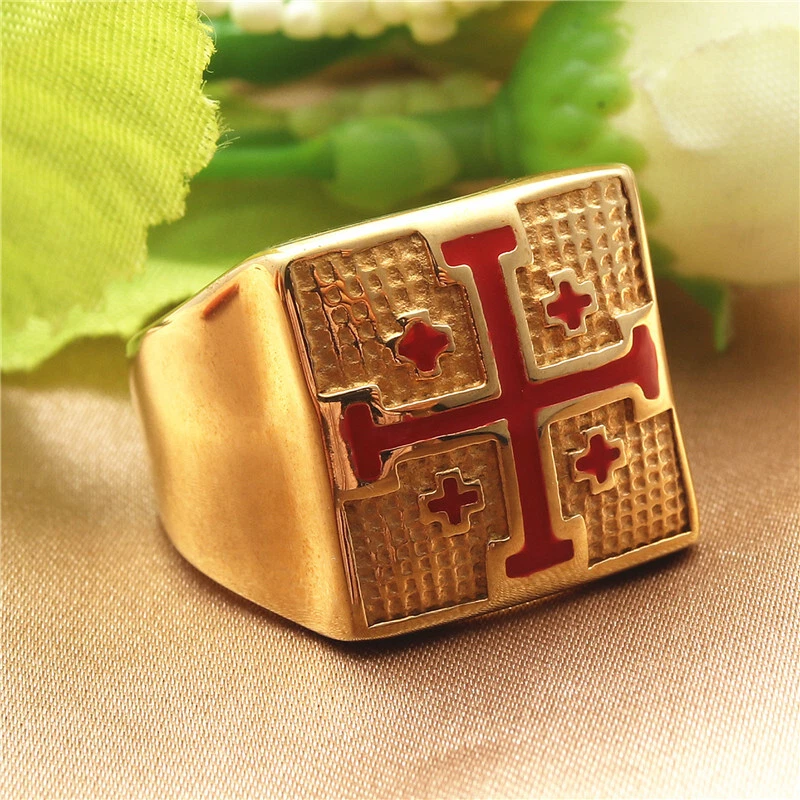 Anillo Cruz Caballeros Templarios Cruzadas De Colección Acero Inoxidable Anillo Motociclista Talla 7-13 Foto 4 de 4
