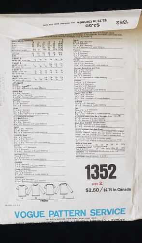 Vintage Vogue Pattern 1352 Child's T-Shirt & Applique Transfers ~ Sizes 2 - 6x - Picture 2 of 4