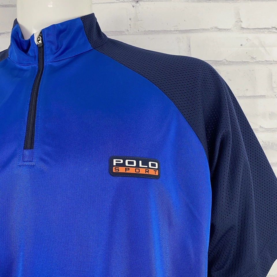 Camisa Polo Deportiva Ralph Lauren Para Hombre Grande Manga Corta Azul 1/4 Cremallera Poliéster Foto 4 de 4