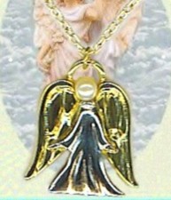 Guardian Angel 18" Necklace Gold  Silver Plate Faux Pearl Made in USA NEW