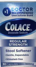 Colace Regular Strength Stool Softener Docusate Sodium 100mg 30 Capsules 01/26