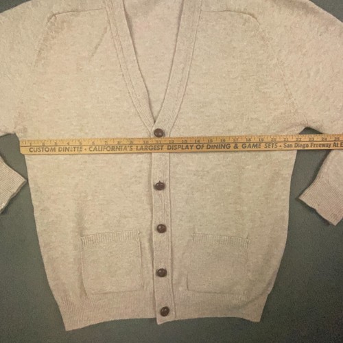 LL Bean Sweater Mens Medium Beige Wool Cardigan Button Up Vintage - Picture 4 of 16