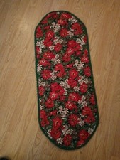 Vintage Large Quilted Cloth Table Runner, Reversible, Poinsettias, Christmas