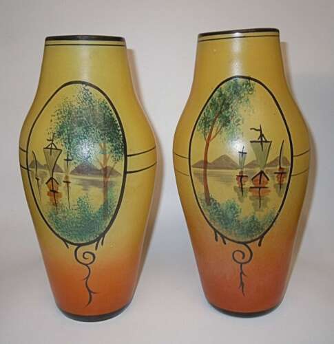 ART DECO Vasenpaar Verrverie de Scailmont Belgien um 1930 - Afbeelding 1 van 6