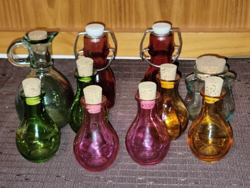 Lot Of 10 Miniature Decorative Bottles Colorful & Clear With Cork Lids - Picture 1 of 8