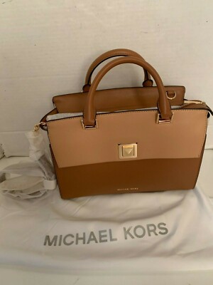 Michael Kors Sylvia Medium Tri Color Satchel Butternut Light Cream