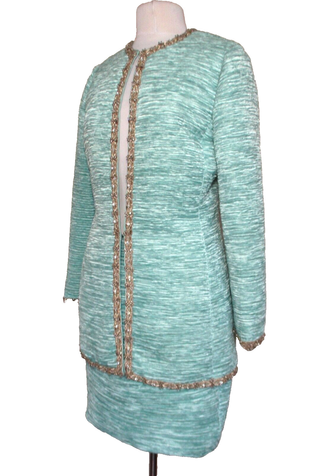 Vintage Mary Mc Fadden Couture Suit Size 8 Women Mint Green Fortuny Pleat Plisse
