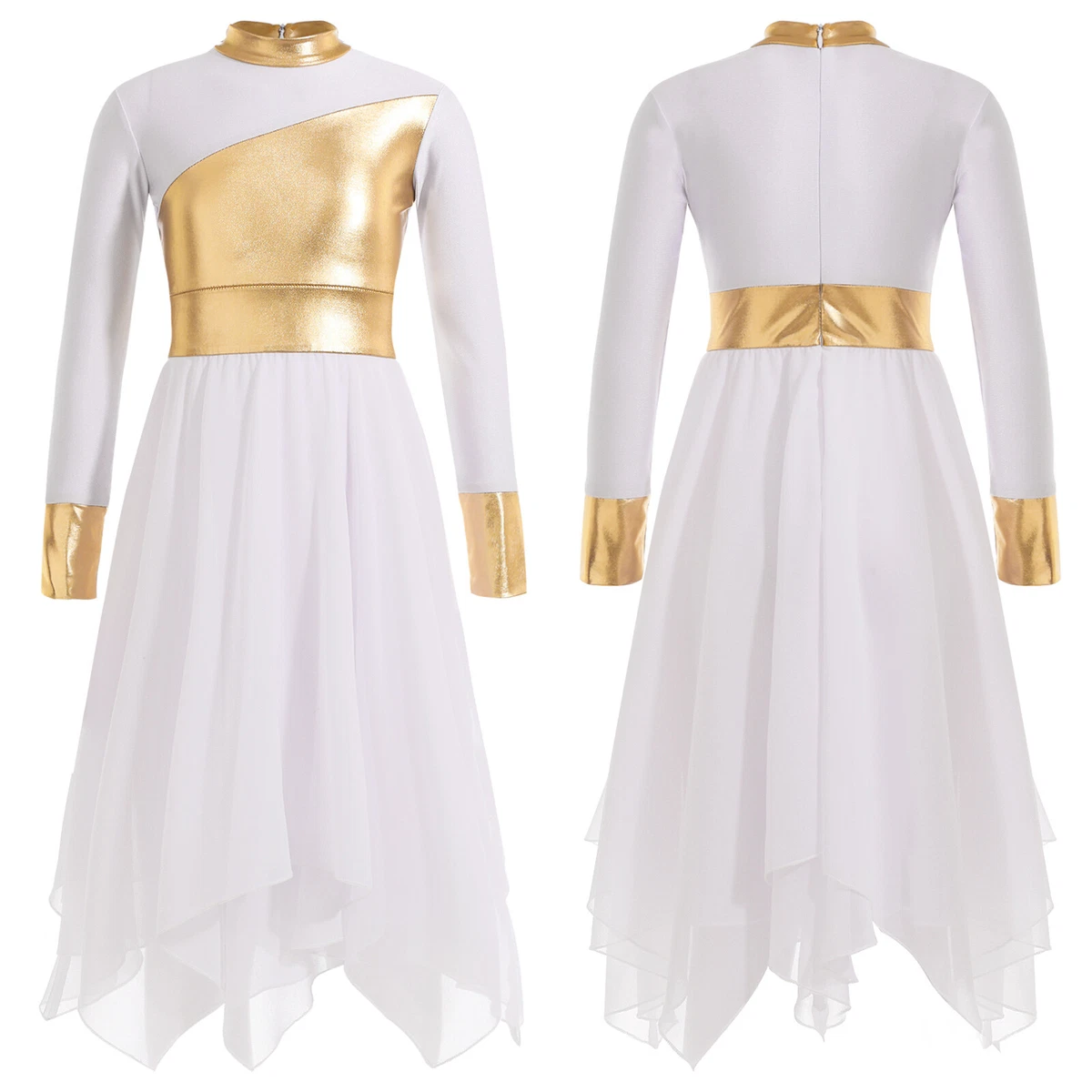 White and gold praise dance dress cheap