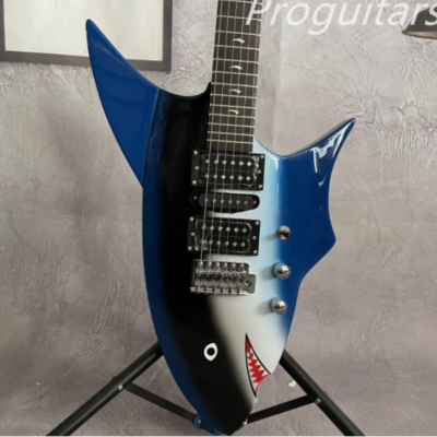 #ad Unbranded Blue Shark Electric Guitar 6 String H H Pickup Chrome Hardware $175.10