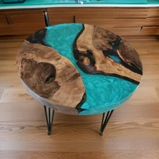 Handmade Blue Epoxy Resin Coffee Table - Wooden Epoxy River Table - Custom Made