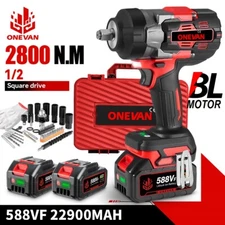 Cordless Electric Impact Wrench Gun 2800Nm 1/2'' High Power Driver + 2 Batteries