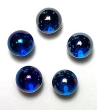 14mm "Iridescent Lustered Blue" Glass Game Player Marbles .55" Pack of 5 HofM