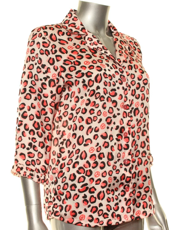 Jenni Intimates Pijama Salón Satén Abotonado Top Rosa Negro Estampado Animal M Nuevo con Etiquetas Foto 2 de 3