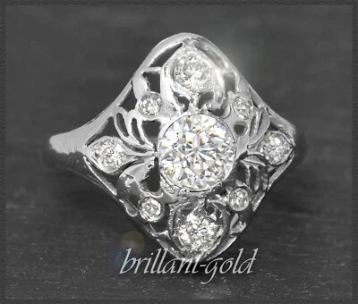 Antiker Jugendstil 0,87ct Diamant Ring, 0,56ct Solitär, 585 Weißgold Damenring - Bild 1 von 4