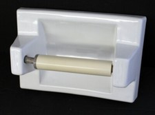 Vintage Glossy White Ceramic Toilet Paper Holder Wall Mount Used 1965