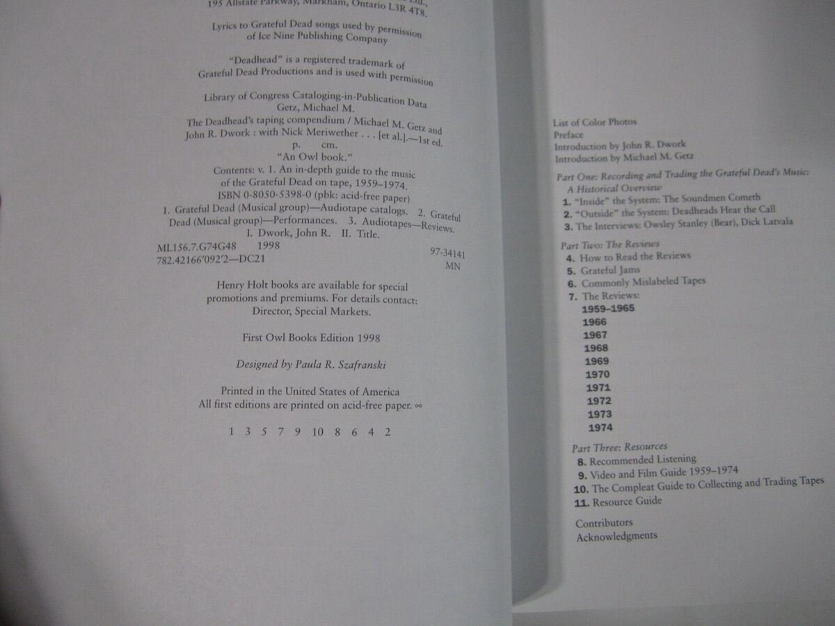 The Deadhead's Taping Compendium, Volume 1 Softcover 1st The Deadhead's Taping Compendium, Volume 1 Softcover 1st