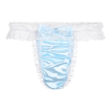 Satin Frilly Sissy Thong Tanga Knickers Briefs Panties for Men