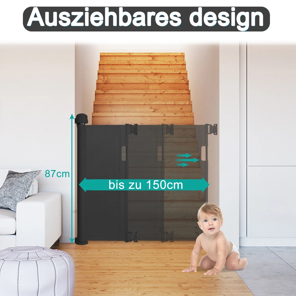Treppenschutzrollo Absperrgitter Ausziehbar Treppe 0-180cm Türschutzgitter Baby - Bild 4 von 4