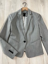 Ann Taylor Gray White Pinstripe Pocket Blazer Jacket Sz 2