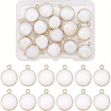 1box 16pcs Freshwater Shell Charms Pendants Flat Round Shell Charms