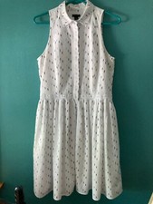 Ann Taylor Womens Size 8 Dress Sleeveless White Collared Button Fit Flare