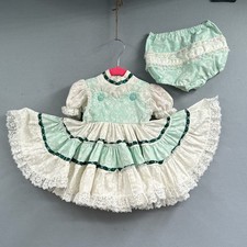 VTG Full Circle Dress Baby Girl 3-6 M Party Pageant Floral Lace Puff Slv Bloomer