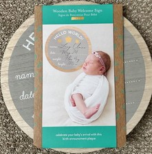 kate  milo Wooden Baby Welcome Sign Birth Announcement Plaque Stars Theme