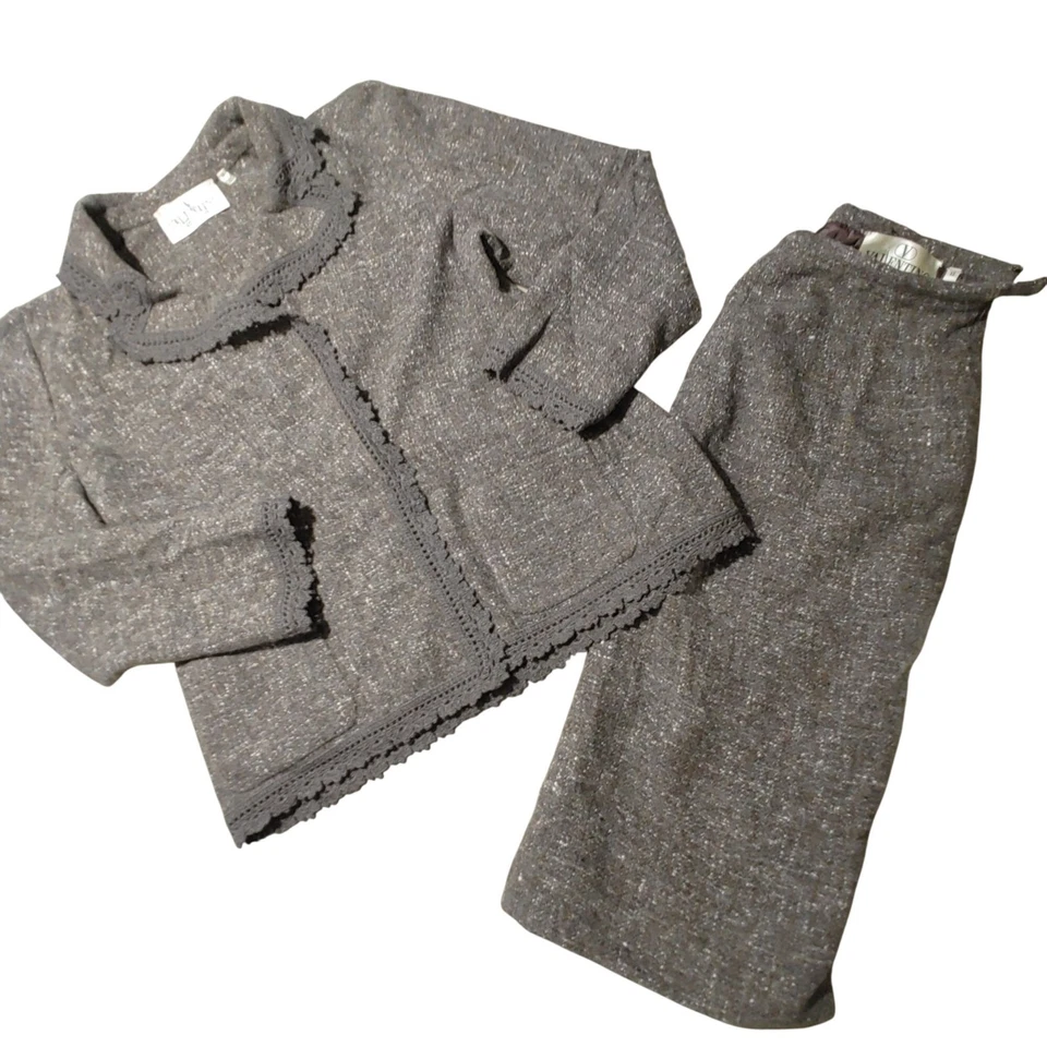 Conjunto Traje Falda Valentino Talla 12 Lana Mezcla Angora Marrón Tweed Italia Autenticado Foto 2 de 4