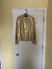 Gold Embroidered Floral Pattern Women's Blazer with Decorative Buttons