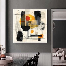 hand painted abstract oil painting on canvas modern wall art decor Yellow Black