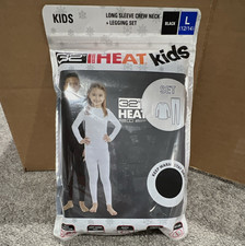 32 Degrees Heat Kids Base Layer Set Crew Legging Quick Dry Black L 12/14