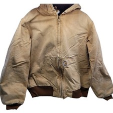 Carhartt 140 BRN Quilted Lined Zip Up Hooded Work Jacket Mens Sz Large Lg Vtg