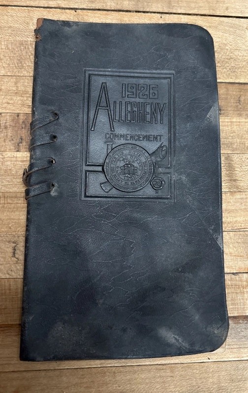 1926 Allegheny College commencement leather program Meadville PA 100 Years Old