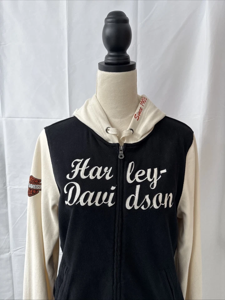 Harley-Davidson Black/Beige Jacket Live to Ride Full Zip Hoodie Women’s  M - Image 2 of 4