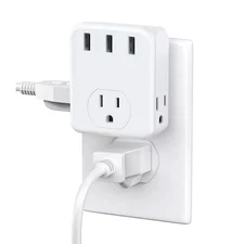 3-Outlet Splitter 3 USB Ports Multi Plug Extender Wall Charger 3-Side Wall Tap f