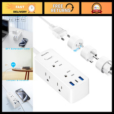 Universal Travel Plug Adapter - 6 Outlets  3 USB Ports, 5ft Extension Cord, EU