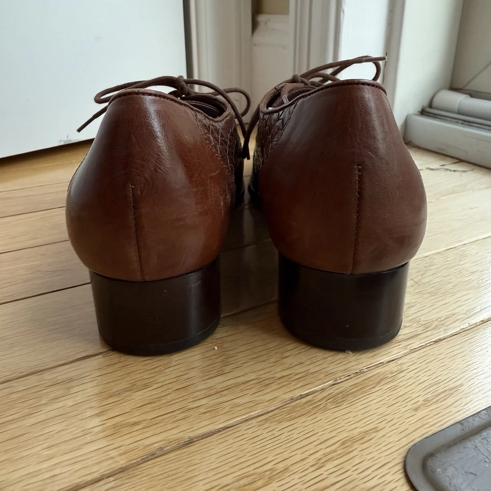 Drew Años 80 Retro Años 40 Estilo Con Cordones Marrón Tejido Cuero Talla 8.5 M Bloque Curación Foto 2 de 4