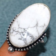 925 Silver Plated Howlite Ring US 8 Gemstone Handmade Jewellery Trendy JW