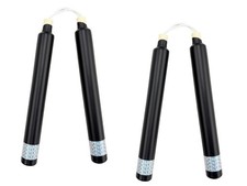 10  Martial Arts Dipped Foam Nunchucks Pair 2-pack, Black w/ Holo Silver