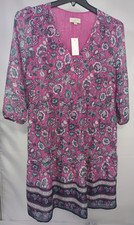 LOFT Dress Size M Purple Floral Pheasant Boho Chiffon Balloon Sleeve Lined NWT!