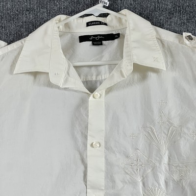 Sean John Shirt Mens XL White Classic Fit Embroidered Button Up Short Sleeve Top