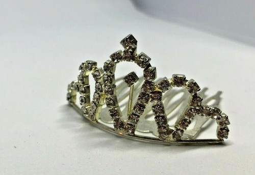 Vintage Small Silver Bridal Diamante Rhinestones Hair Tiara Comb Slides 1980' - Picture 5 of 5