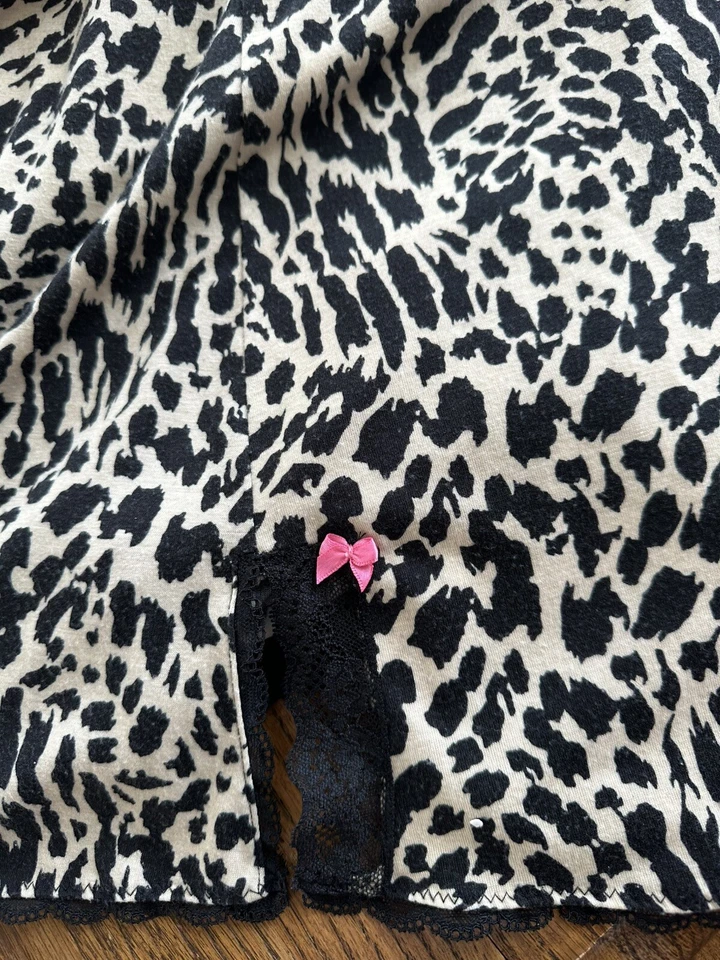 Vestido Betsey Johnson Betseyville Leopardo Quimise XL Negro Encaje Rosa Lazos Aberturas Foto 4 de 4
