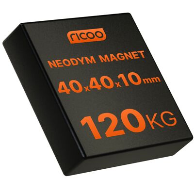 Extra stark Neodym Magnet 120 Kg 40x40x10 mm Werkstatt Garten KFZ schwarz