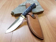 Black Pakkawood Fixed Full Tang DROP PT Hunter KNIFE w/ LEATHER Sheath 3361BK