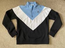 FILA Womens 1/4 Zip Pullover Sweatshirt in Blue Black White Size Medium NWT