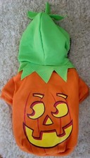 Dog PUMPKIN Costume M 12-15" Pet Long Halloween Fleece Hoodie Cat Medium NEW