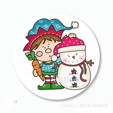 Cute Elf with Snowman Christmas Scrapbook Stickers Holiday Envelope Seals Labels