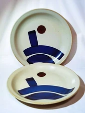 MCM (2) LOOKOUT MOUNTAIN Stoneware 11” Dinner Plates-Jim Kaneko Design-See Desc.